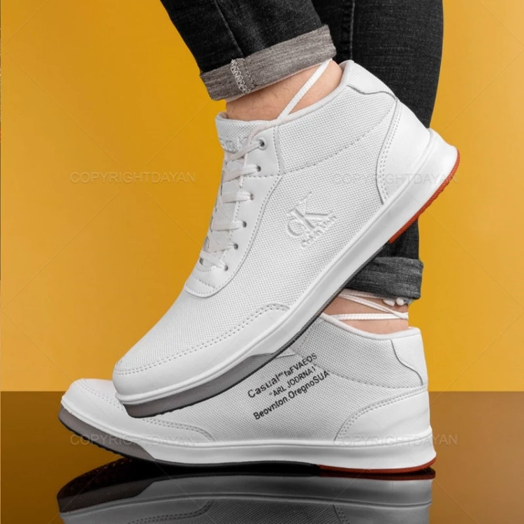 کفش اسپرت مردانه کلیون CK ساقدار مدل کژوال  رنگ سفید