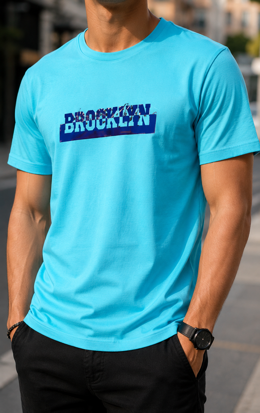 تیشرت یقه گرد مردانه سوپر پنبه طرح BROOKLYN رنگ‌بندی متنوع