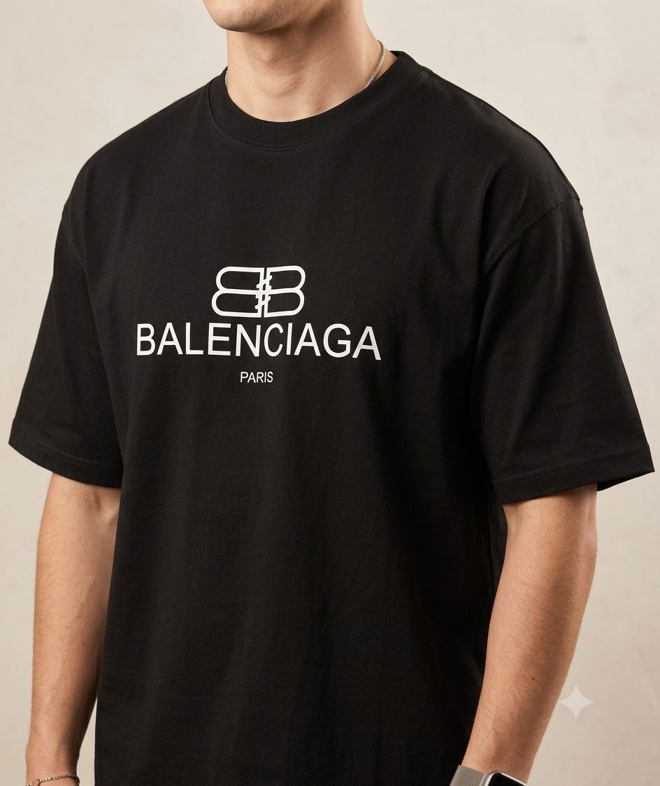 تیشرت مردانه مشکی طرح Balenciaga paris قوراه باکسی پارچه ماکان با کیفیت