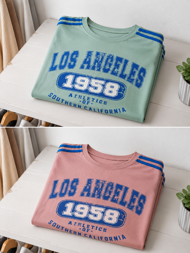 تیشرت باکسی زنانهLOS Angeles 1958 رنگبندی متنوع