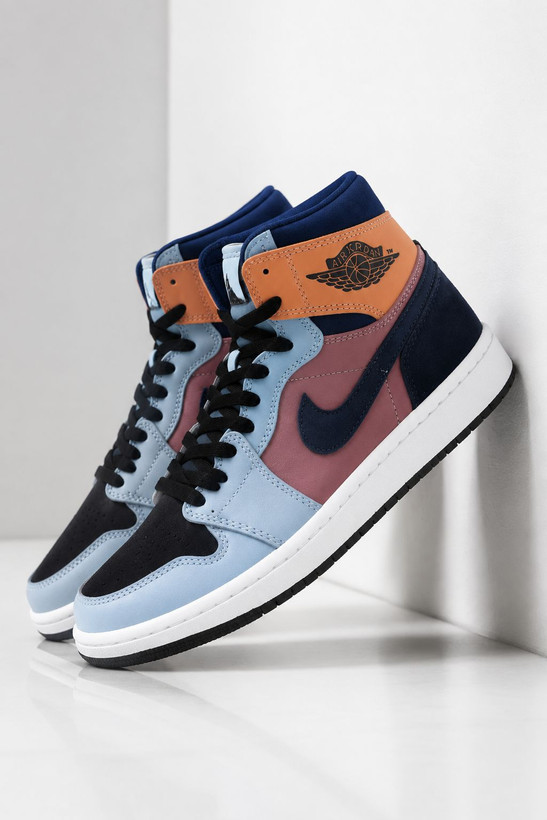 کفش بسکتبال نایکی دخترانه ایر جردن ۱ ساقدار آبی نارنجیNike Air Jordan