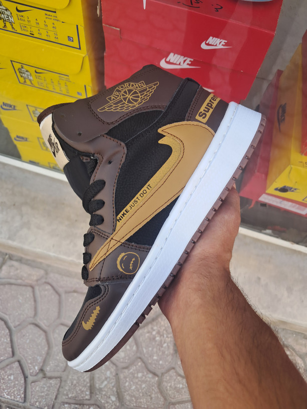 کفش بسکتبال نایک مدل JORDAN 1 ساقدارمردانه قهوه ای مشکی