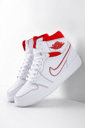 کفش بسکتبال نایک مدل JORDAN 1 ساقدار سفید قرمز رد فانتوم ۳۷ تا ۴۴ با بند اضافی