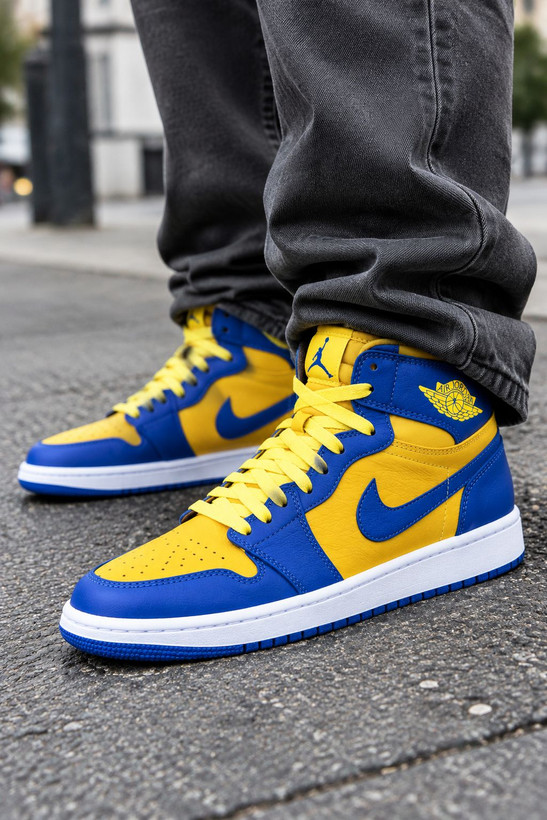 کفش بسکتبال نایک مدل JORDAN 1 ساقدار آبی زرد