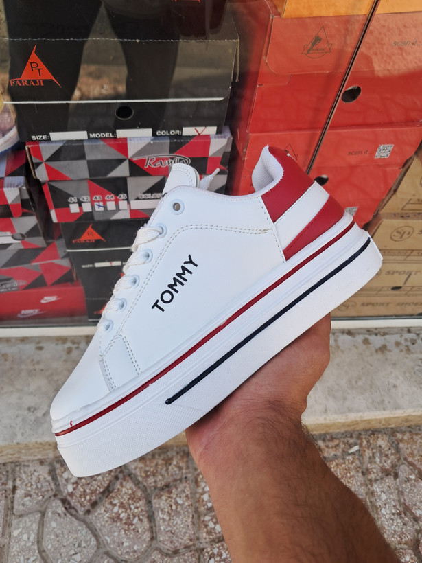 کتانی ونس زنانه سفید قرمز تامی TOMMY